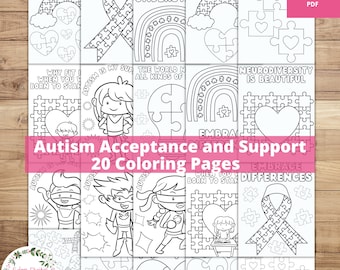 Autism acceptance support love coloring pages autistic kids parents family awareness activity classroom craft posters printable pdf