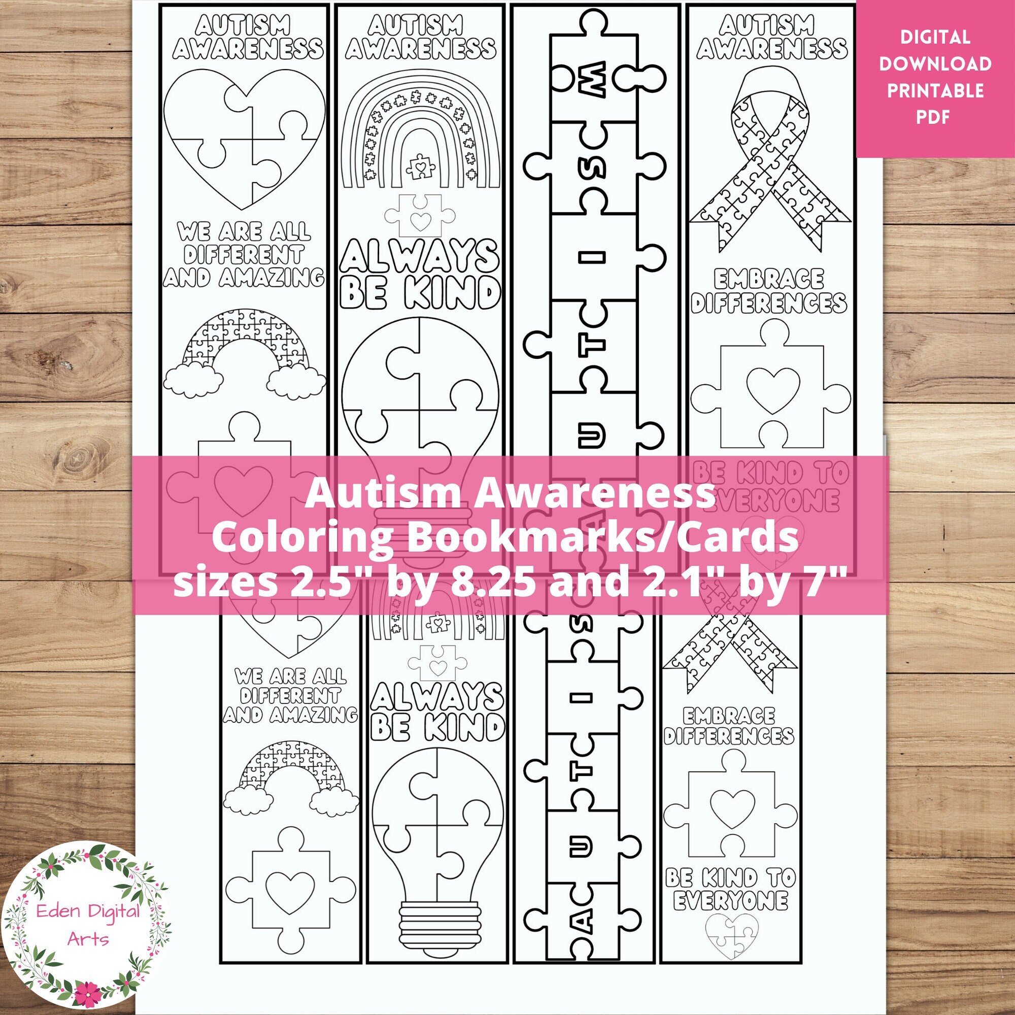 Autism awareness coloring bookmarks for kids acceptance understanding kindness cards notes positive relaxing classroom activity craft