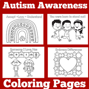 Autism awareness month coloring pages worksheets handout tpt