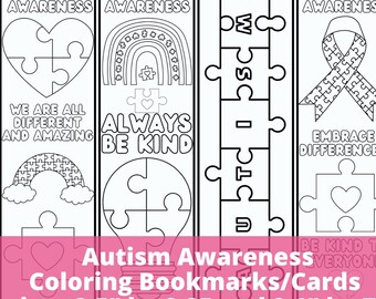 Autism awareness coloring bookmarks for kids acceptance understanding kindness cards notes positive relaxing classroom activity craft