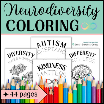 Neurodiversity affirming autism acceptance and awareness coloring pages