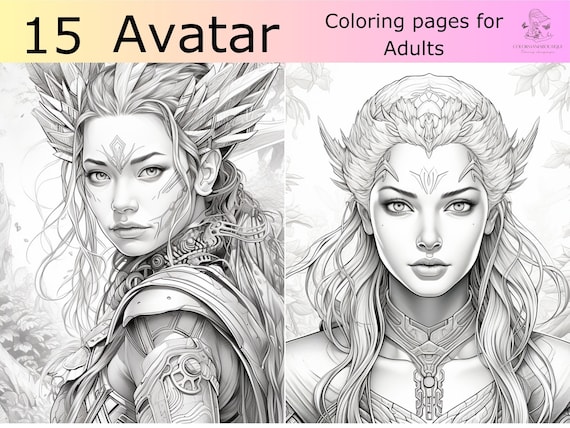 Greyscale avatar printable coloring bookprintable adult coloring pages download fantasy girls illustration png