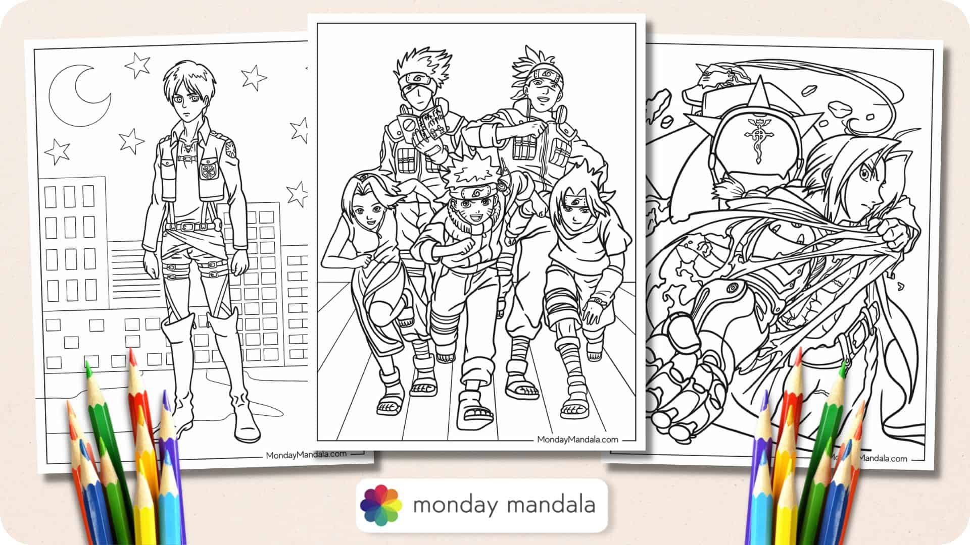 Anime coloring pages free pdf printables