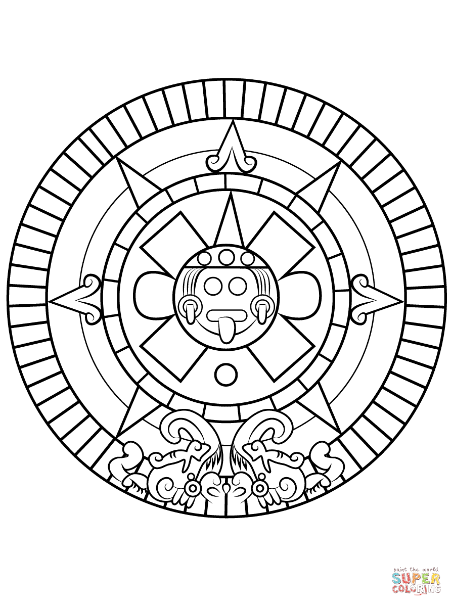 Aztec sun stone coloring page free printable coloring pages