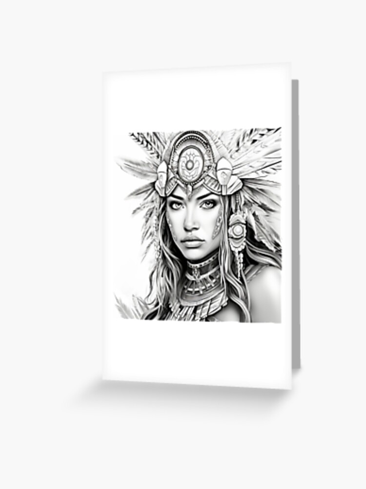 Female aztec warrior coloring page adult coloring sheet of the face of a mexica warrior chicano cultural icon instant digital download greeting card for sale by leonardo m