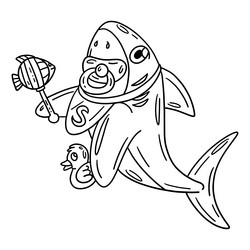 Baby shark coloring book page vector images