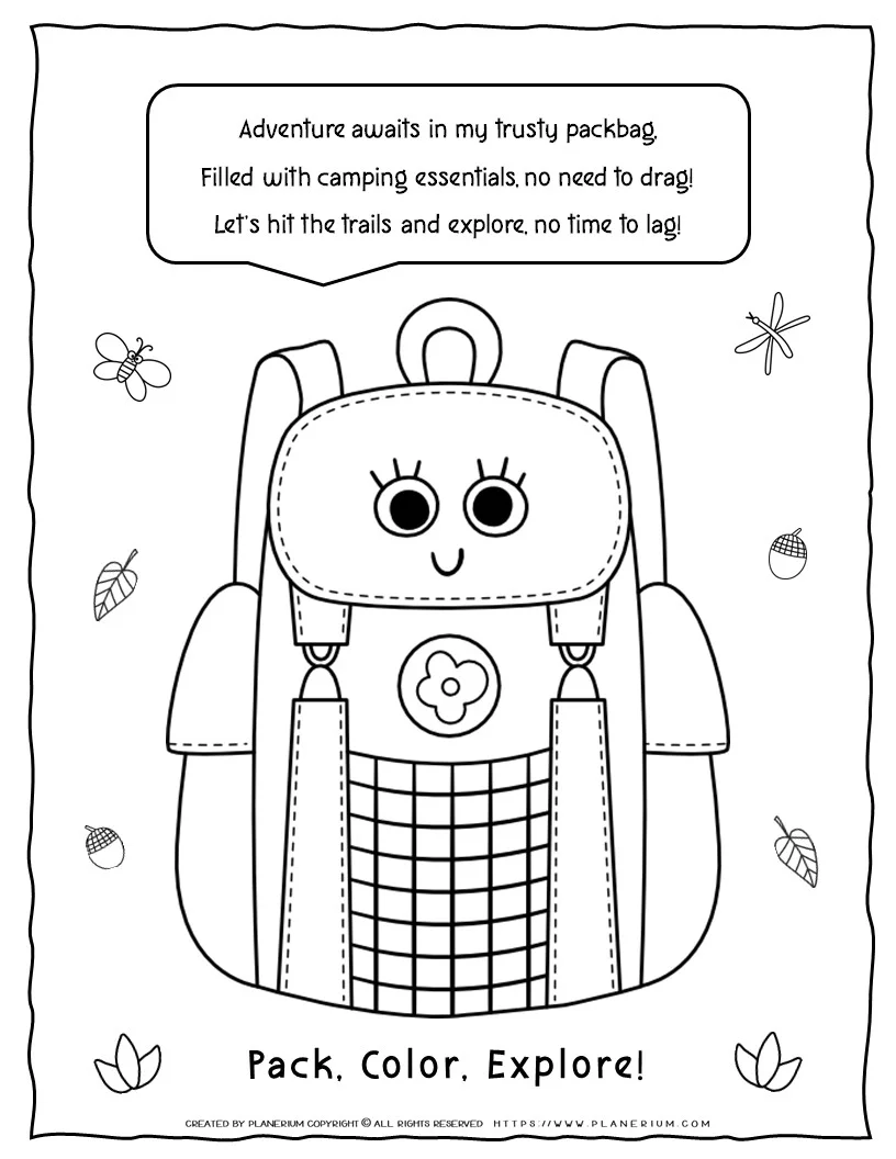 Camping backpack coloring page