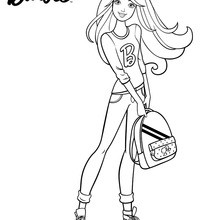 Barbie with her school backpack coloring pages