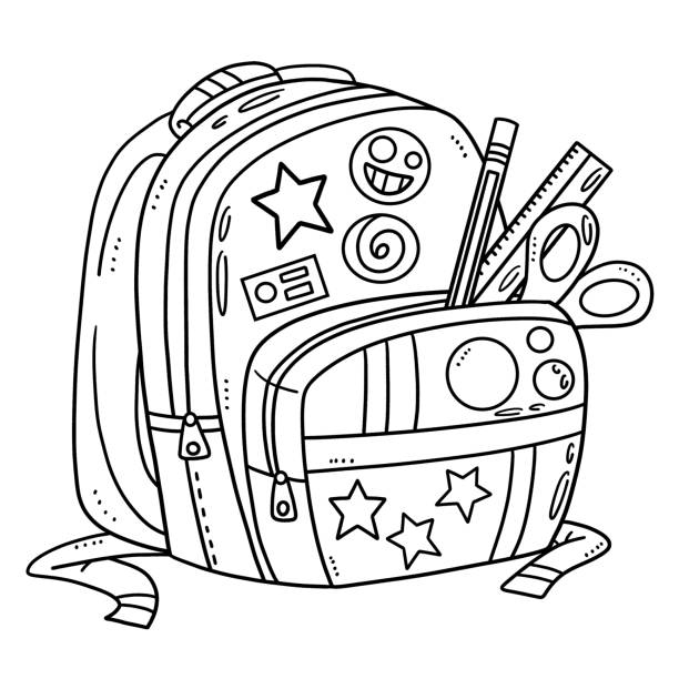 Back to school bag isolated coloring page for kids stock illustration