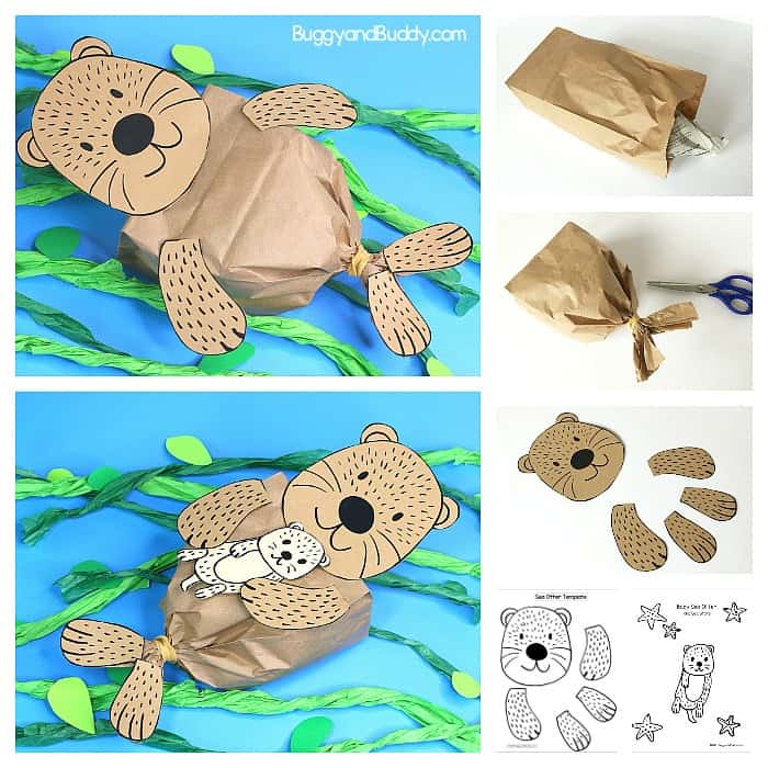 Paper bag sea otter craft for kids with free printable template