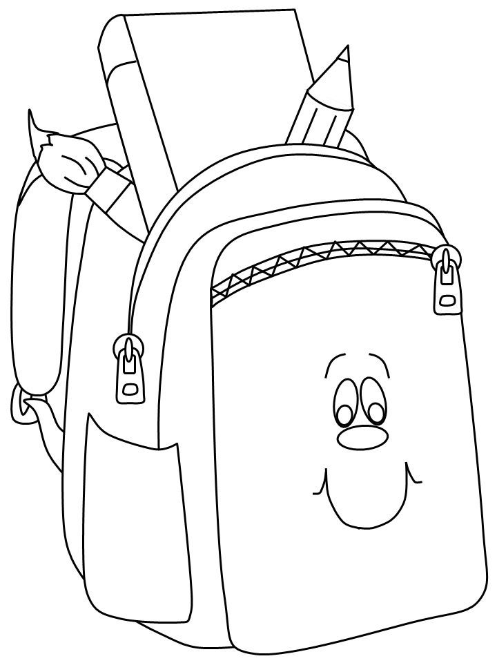 A smiling backpack full of school supplies school coloring pages kindergarten coloring pages coloring pages