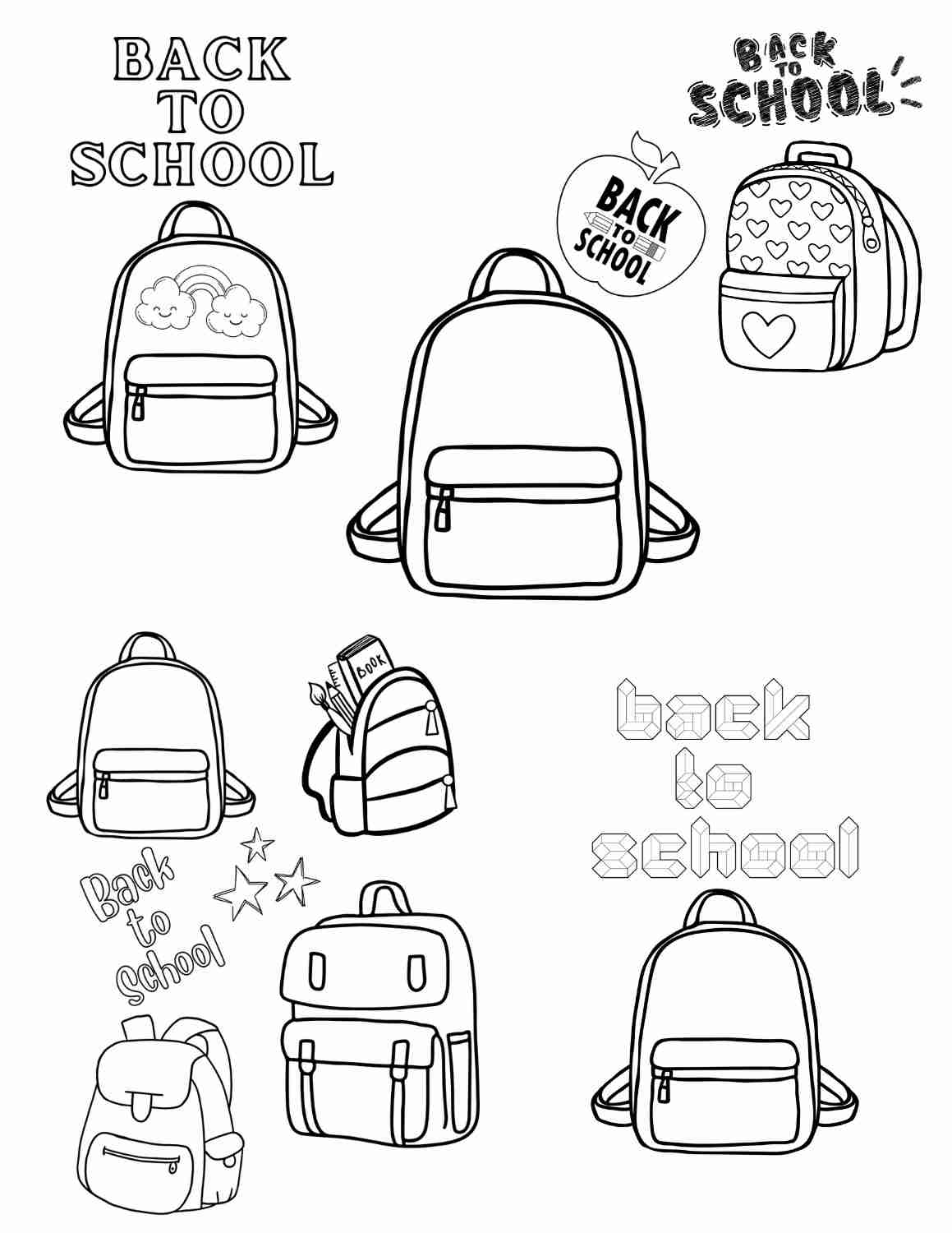 Free printable backpack coloring pages for back to school