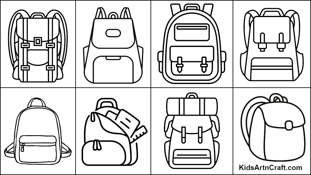 Backpack school bag coloring pages for kids â free printables