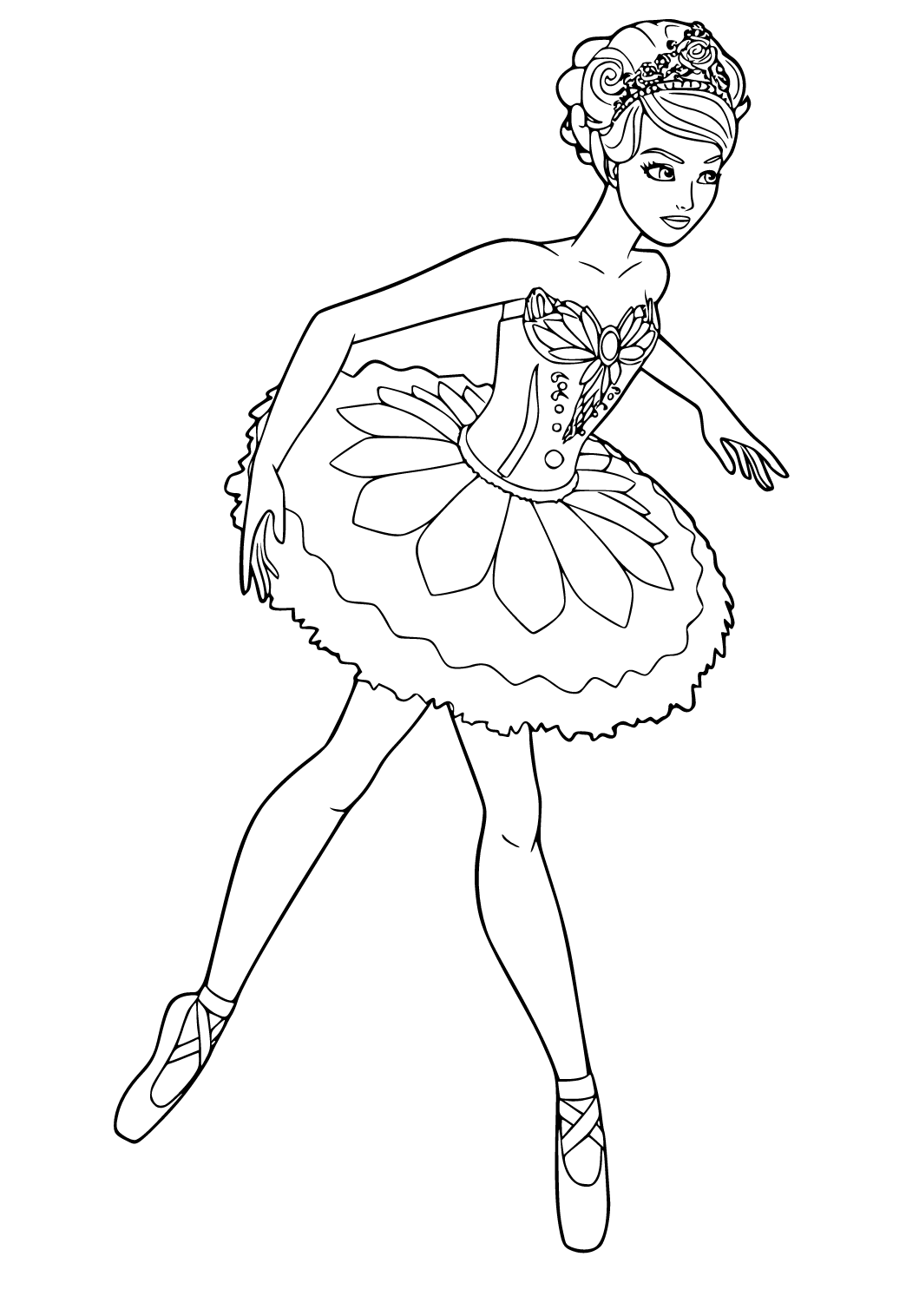 Free printable ballerina exercise coloring page for adults and kids