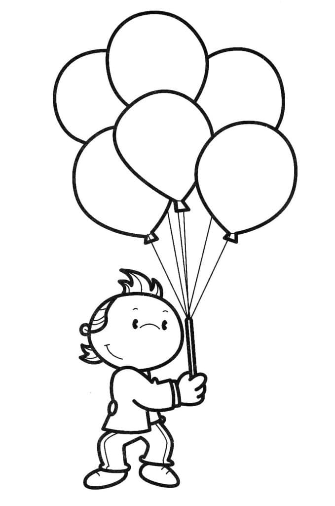 Boy and balloons coloring page