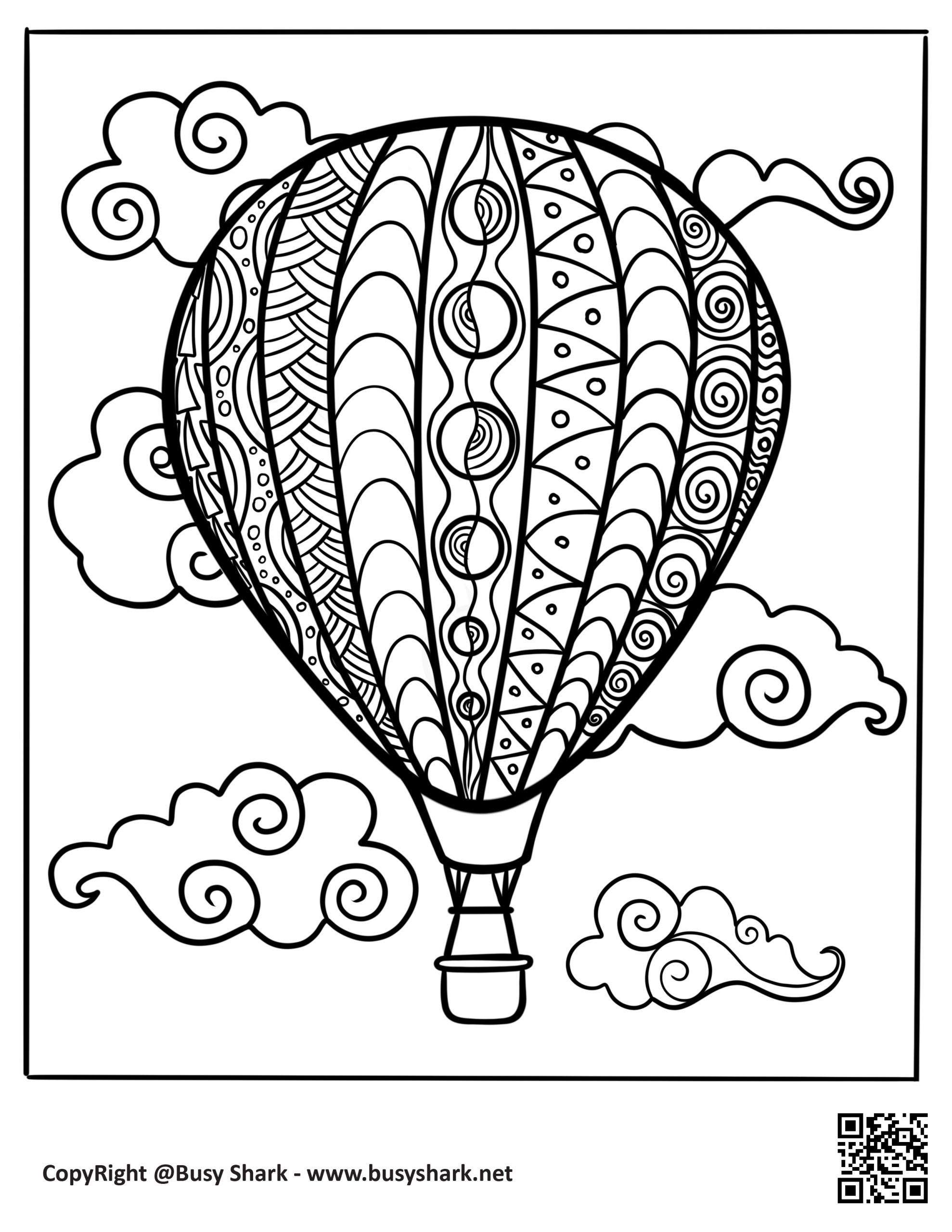 Hot air balloon mandala coloring page