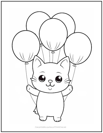 Balloon kitty coloring page print it free