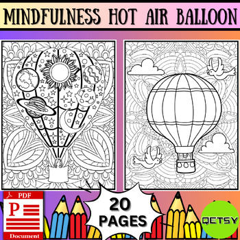 Hot air balloon colring pages mindfulness coloring sheets by qetsy