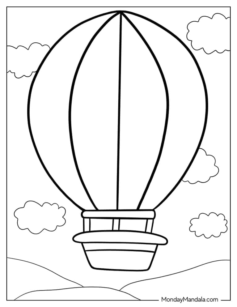 Hot air balloon coloring pages free pdf printables