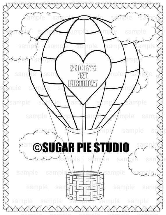 Personalized hot air balloon coloring page birthday party favor colouring activity sheet personalized printable template eg file