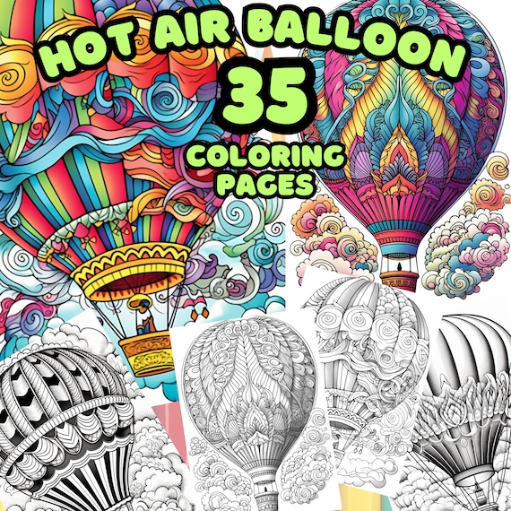 Hot air balloon coloring pages grayscale coloring pages for adults kids coloring pages printable coloring pages