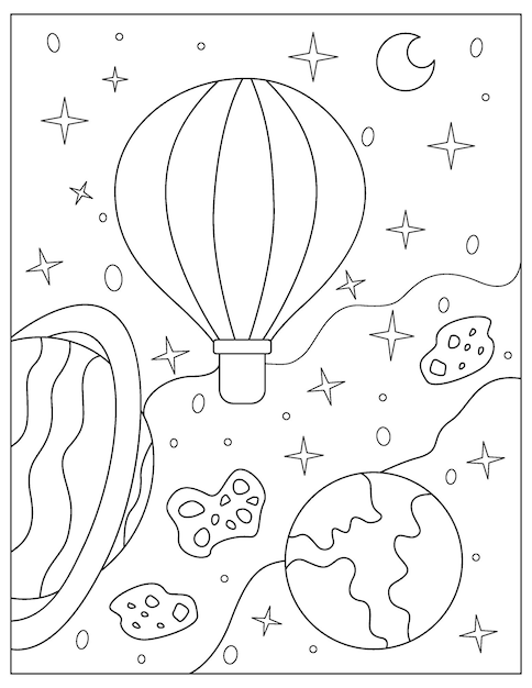 Premium vector hot air balloon coloring pages illustration for kids