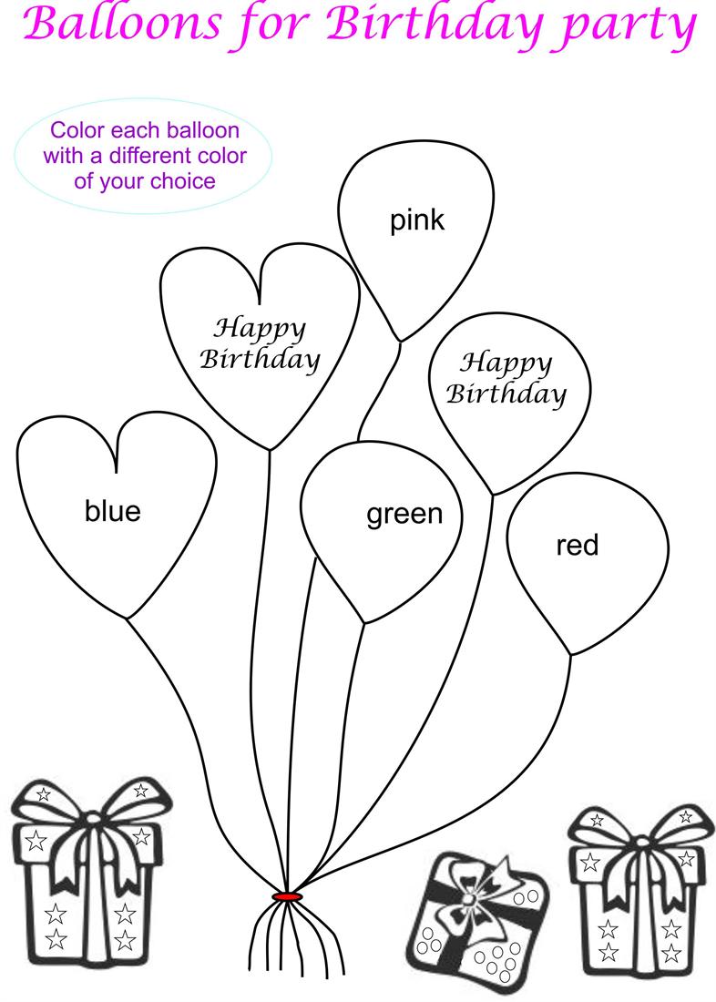Birthday balloons coloring printable page for kids
