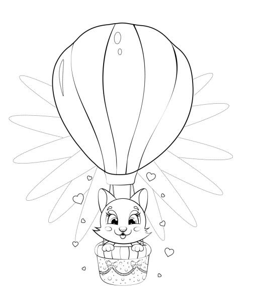 Hot air balloon coloring page stock illustrations royalty