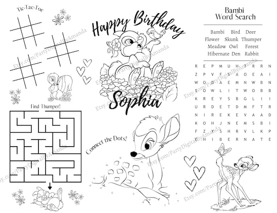 Instant digital download printable bambi coloring page bambi decor bambi activity sheet bambi party supplies bambi party favors