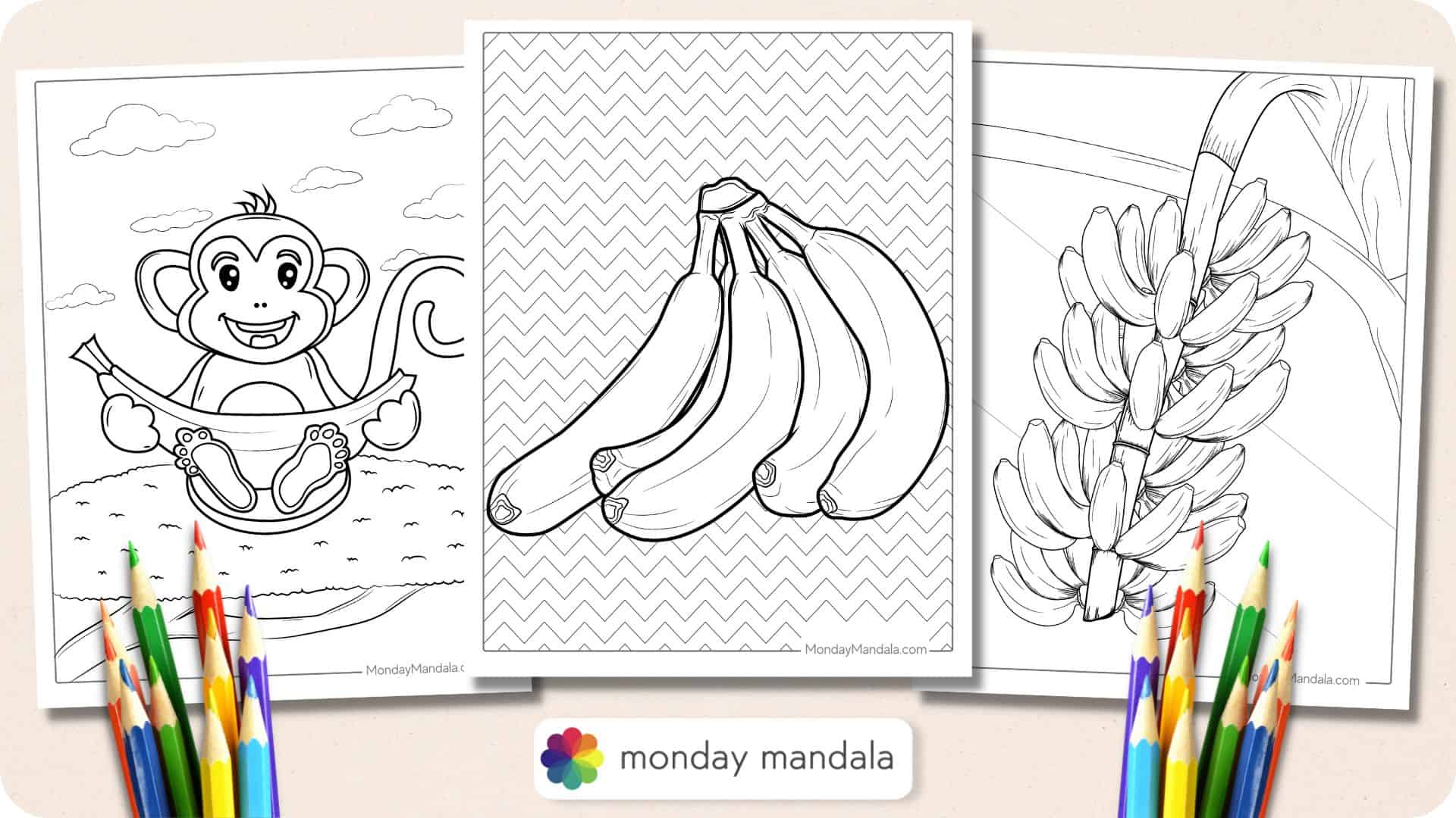 Banana coloring pages free pdf printables