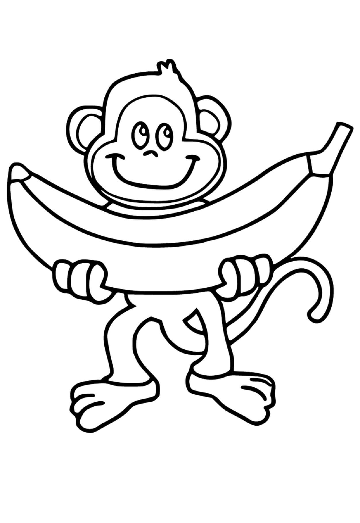 Monkey holding banana coloring page