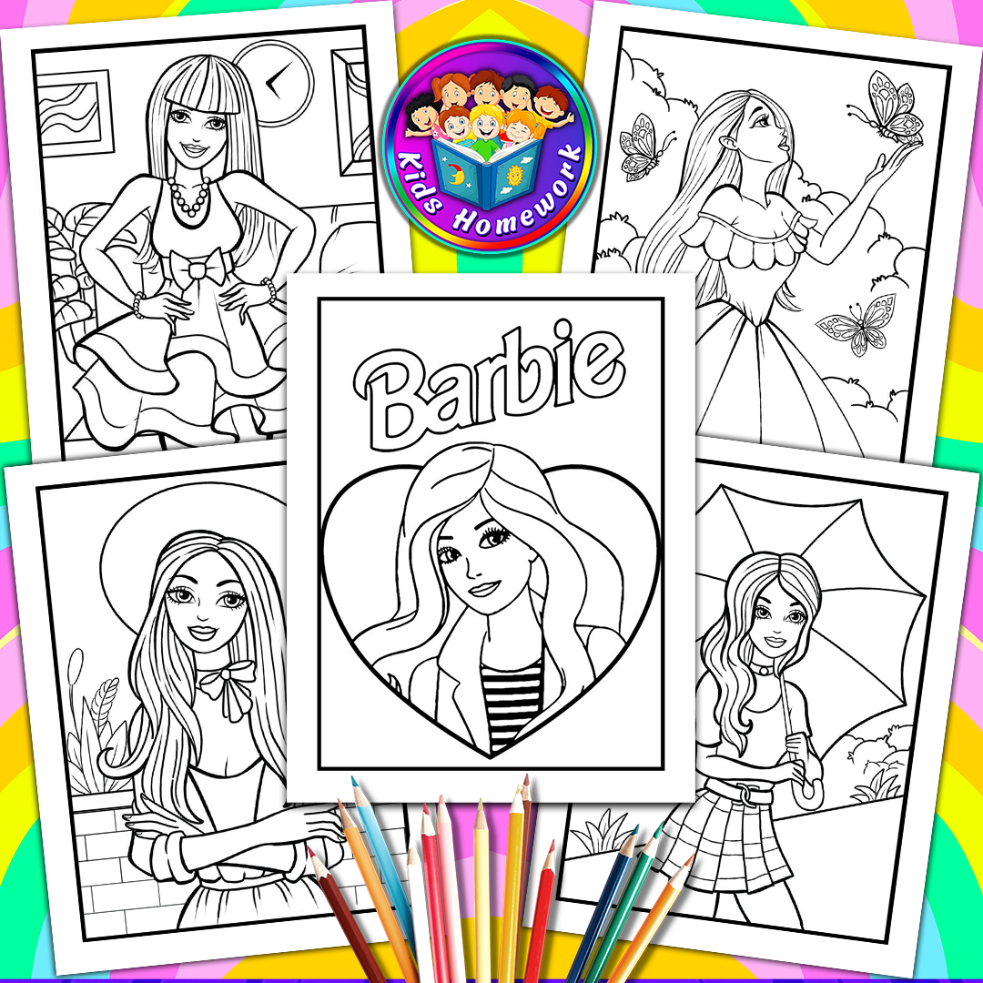 Beautiful barbie characters coloring sheets