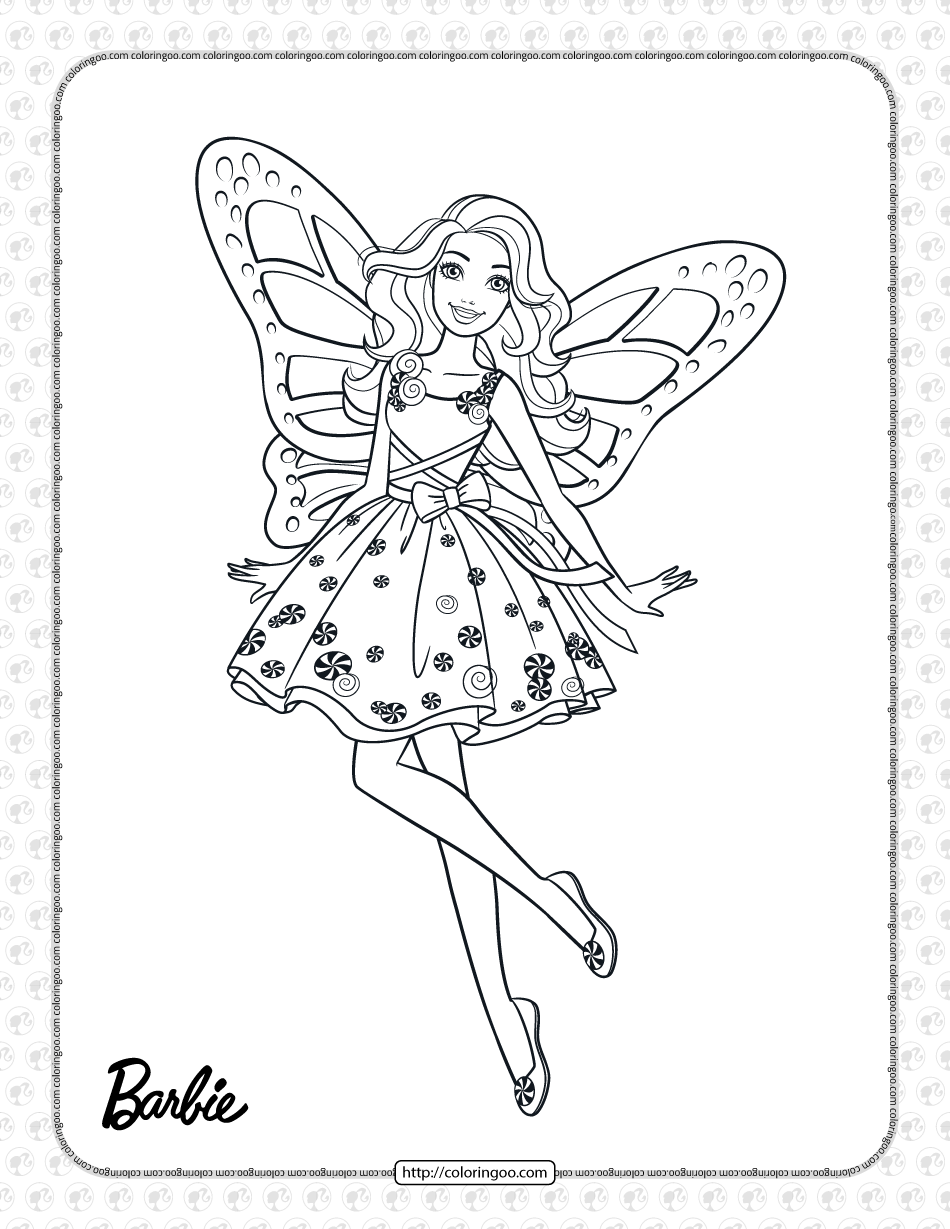 Printable candy girl barbie coloring page