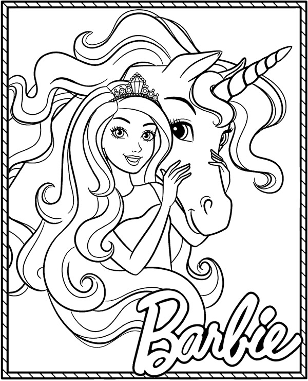 Unicorn barbie coloring page