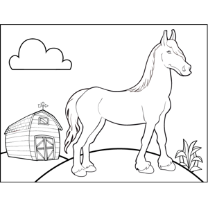 Horse by barn coloring page