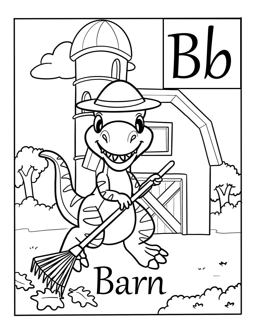 Free coloring page letter b printable barn dinosaur coloring pages