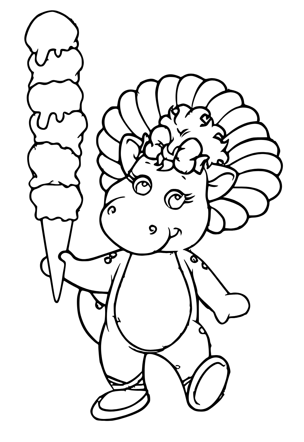 Free printable barney ice cream coloring page for adults and kids