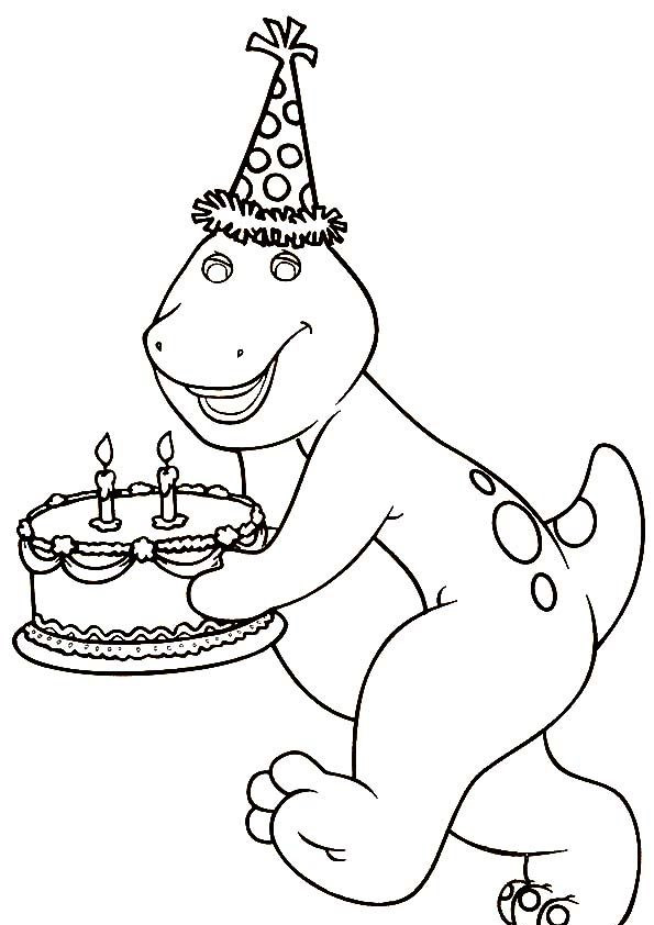 Coloring pages barney with cake coloring pages