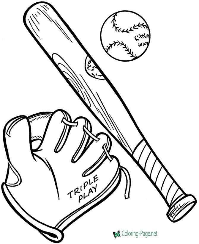 Glove baseball bat baseball coloring pages