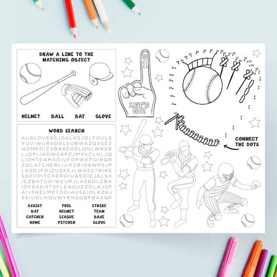 Baseball coloring page baseball activity page digital printable sports coloring page for kids