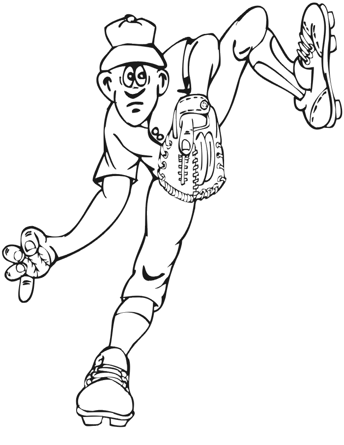 Printable baseball pitcher coloring page in mid