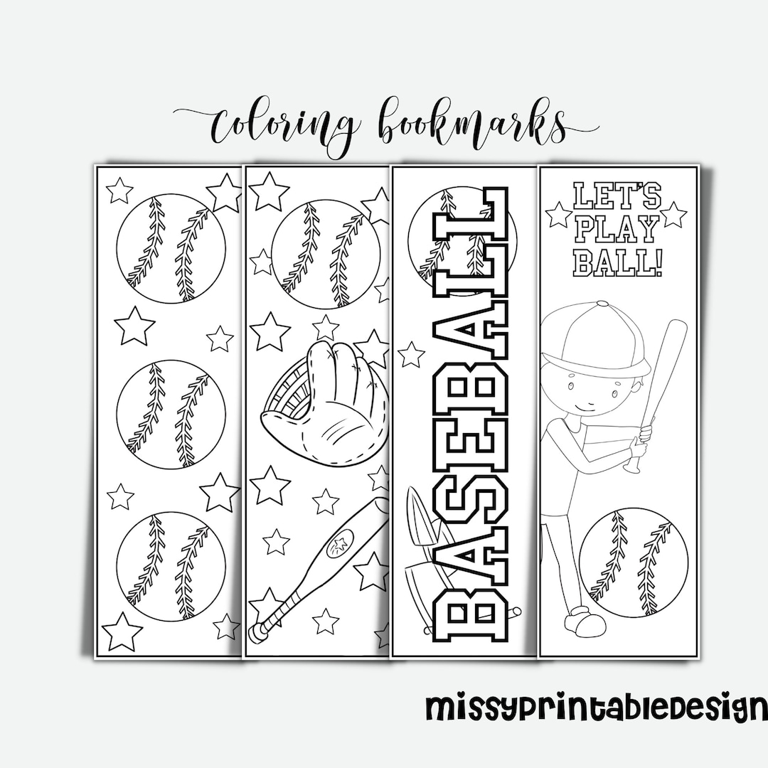 Baseball coloring bookmarks printable baseball coloring baseball party activity school activity coloring for kids baseball coloring instant download