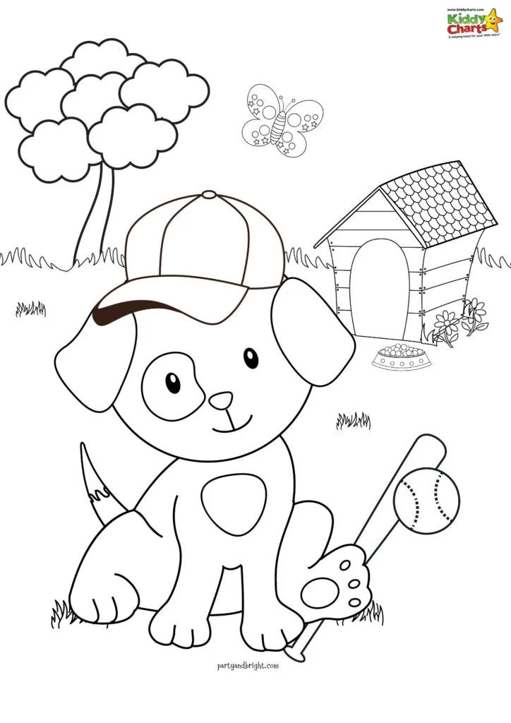 Baseball puppy coloring page