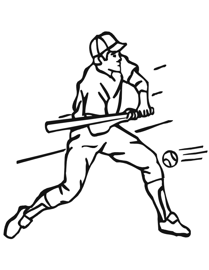 Printable baseball batter coloring page swing at knee high pitch