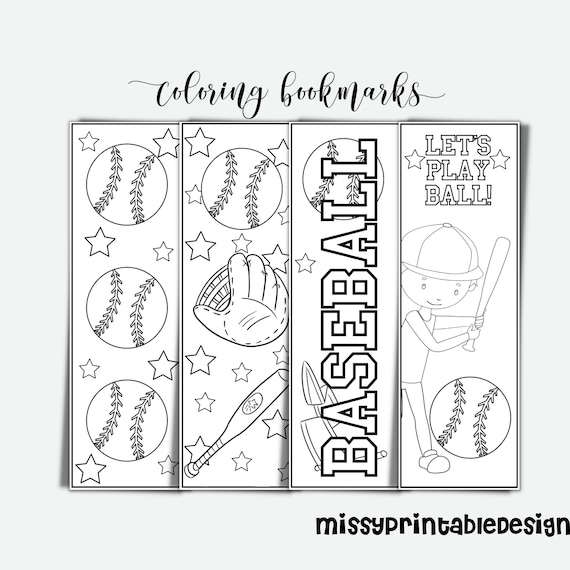 Baseball coloring bookmarks printable baseball coloring baseball party activity school activity coloring for kids baseball coloring instant download