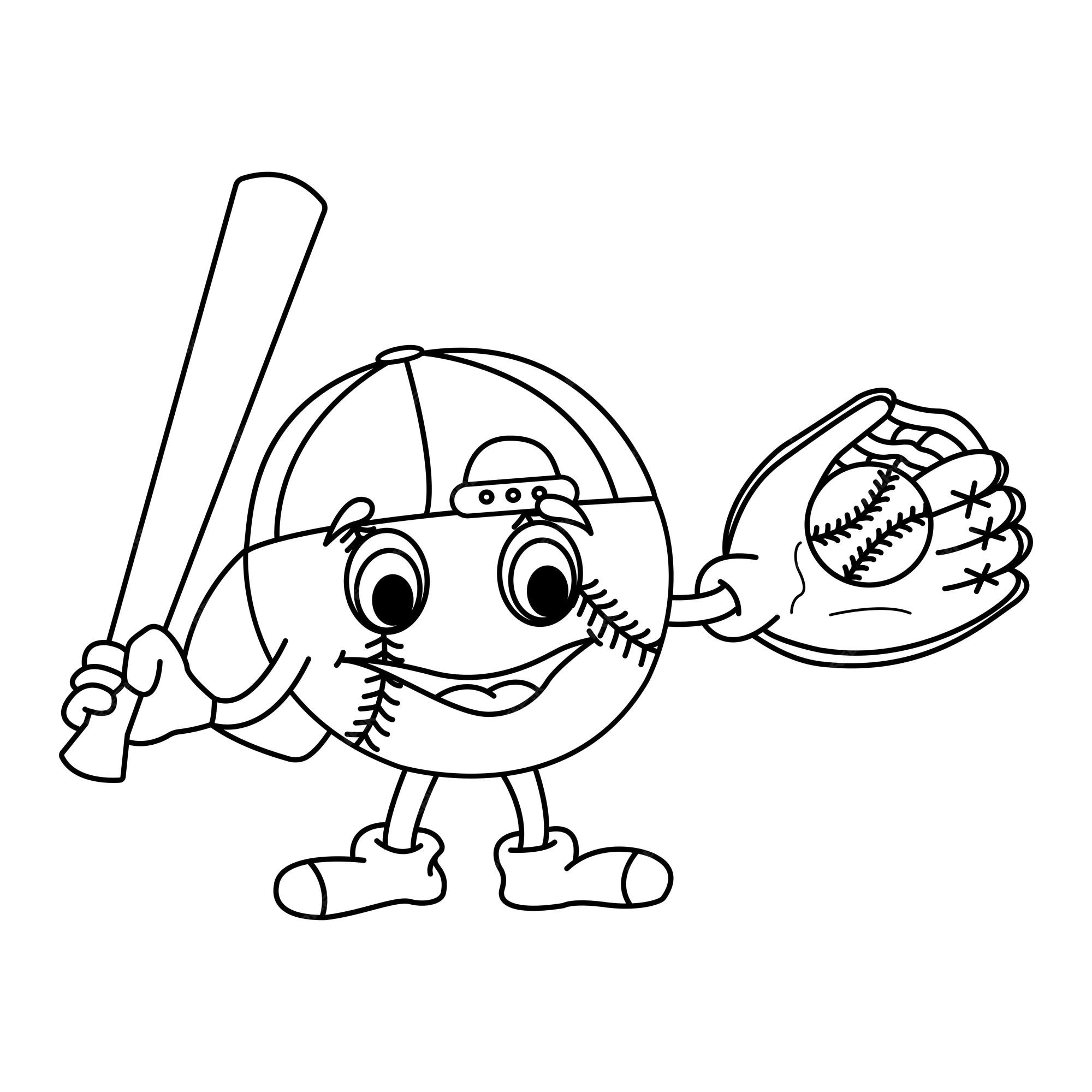 Premium vector cartoon baseball ball with glove for coloring book