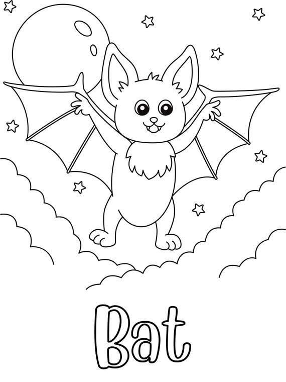 Bat coloring page digital download printable coloring page