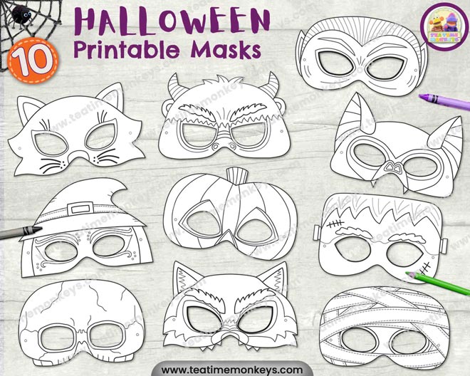 Printable halloween masks for colouring