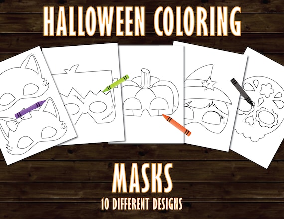 Halloween coloring masks frankenstein ghost pumpkin witch mummy cat bat girl werewolf skeleton monster