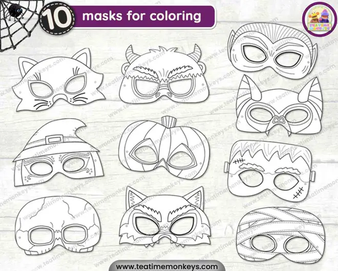 Printable halloween masks for colouring